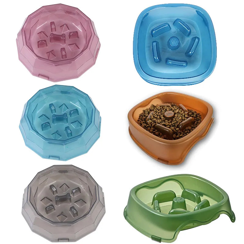 Pet Slow Food Bowl Non-slip Multiple Colors Shapes