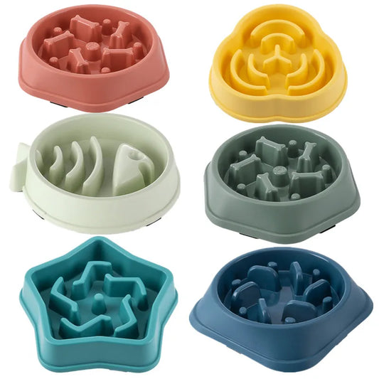 Pet Slow Food Bowl Non-slip Multiple Colors Shapes